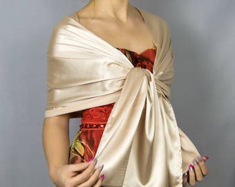 Luxury champagne cream beige or dusty pink Satin wrap shawl bolero shrug wedding 180 cm bridal evening wear