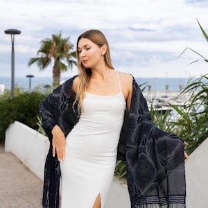 Navy wrap navy Schal marineblau Schal Blume Schal funkelnden Schal Mutter der Braut Schal Brautschal spanischen Stil Schal großen Schal
