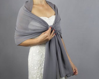 Chiffon wrap shawl in grey or a dark grey bridesmaid or mother of the bride scarf , soft woman scarf , prom scarf, woman gift , grey scarf