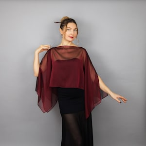 Burgundy wrap burgundy chiffon shrug wine scarf wedding wrap burgundy cape bridesmaids wine capelet red capelet burgundy shrug wine shawl