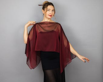 Burgundy wrap burgundy chiffon shrug wine scarf wedding wrap burgundy cape bridesmaids wine capelet red capelet burgundy shrug wine shawl