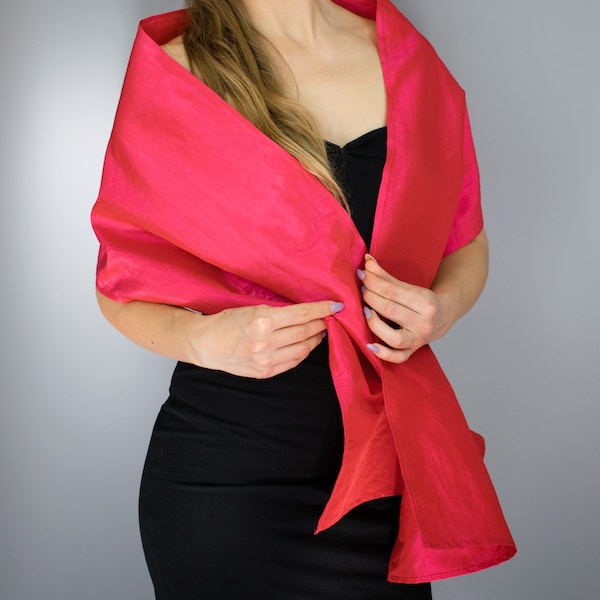 Rose vif fuchsia taffeta wrap châle boléro mariage haussement d’épaules accessoire bordeaux 180 cm satin taft mariage enveloppement comunion robe