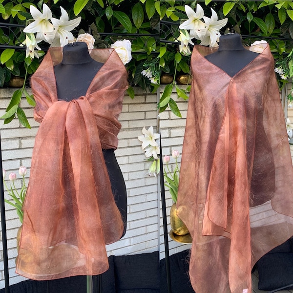 Marron Bronze Organza Châle Wrap Motif de fleur Robe de soirée Robe de mariée demoiselles d’honneur 200 x 60 cm Pain d’épices chocolat café cuivre 507