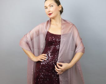 Mauve Chiffon Shawl, Elegant Wedding Sheer Wrap, Bridesmaid Gift, Mother of the Bride Wrap, Light Evening Shawl