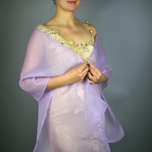 Light violet organza wrap light violet sheer shawl scarf light violet sheer shrug bridesmaids scarf woman sheer scarf evening shawl prom