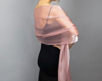 Pink organza wrap dusty pink sheer shawl light pink scarf mauve sheer shrug bridesmaid pink shrug  woman sheer scarf evening shawl prom