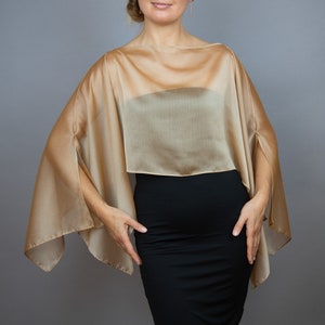 Gold Chiffon Cape Wrap Shrug Brautkleid, schwarzer Luxus Abend Shrug, Abend Cape, Schulter Cape, Farben erhältlich Gold