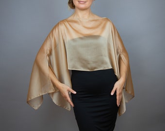 Gold chiffon capelet wrap shrug wedding dress, luxury black evening shrug, evening capelet, shoulder cape, colors available