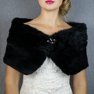 Black faux fur wrap shawl shrug bridesmaid cape bolero ,fur wrap bridal bolero, bridesmaids wrap, gothic wedding, warm fur scarf, fur cape