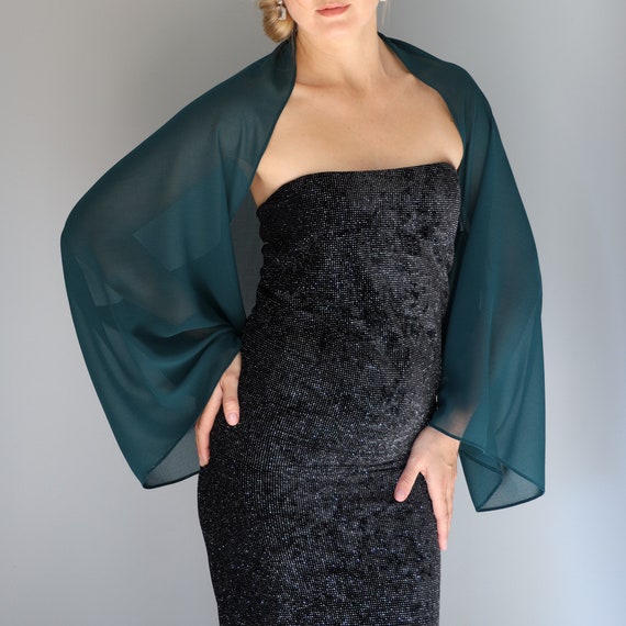 Luxury Dark green Chiffon sleeves wrap shawl bolero Winter wedding shrug elegant accessory size unique Dark green deep green peacock green