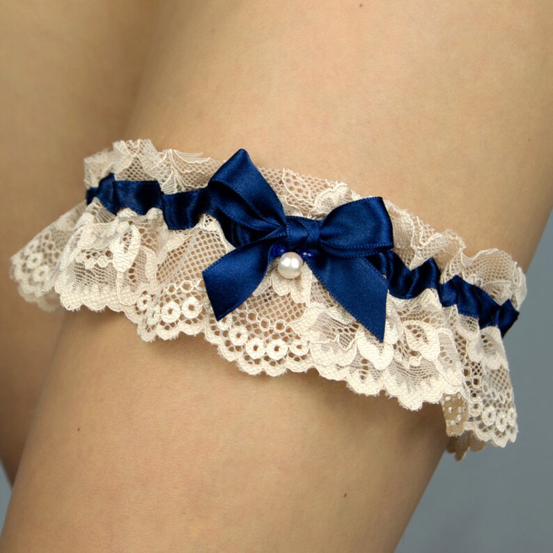 Bridal Set 2x garter Tossing garter for your wedding hen night lace champagne beige ivory navy blue bridal gift