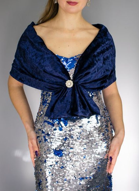 Navy blue top dress with shawl