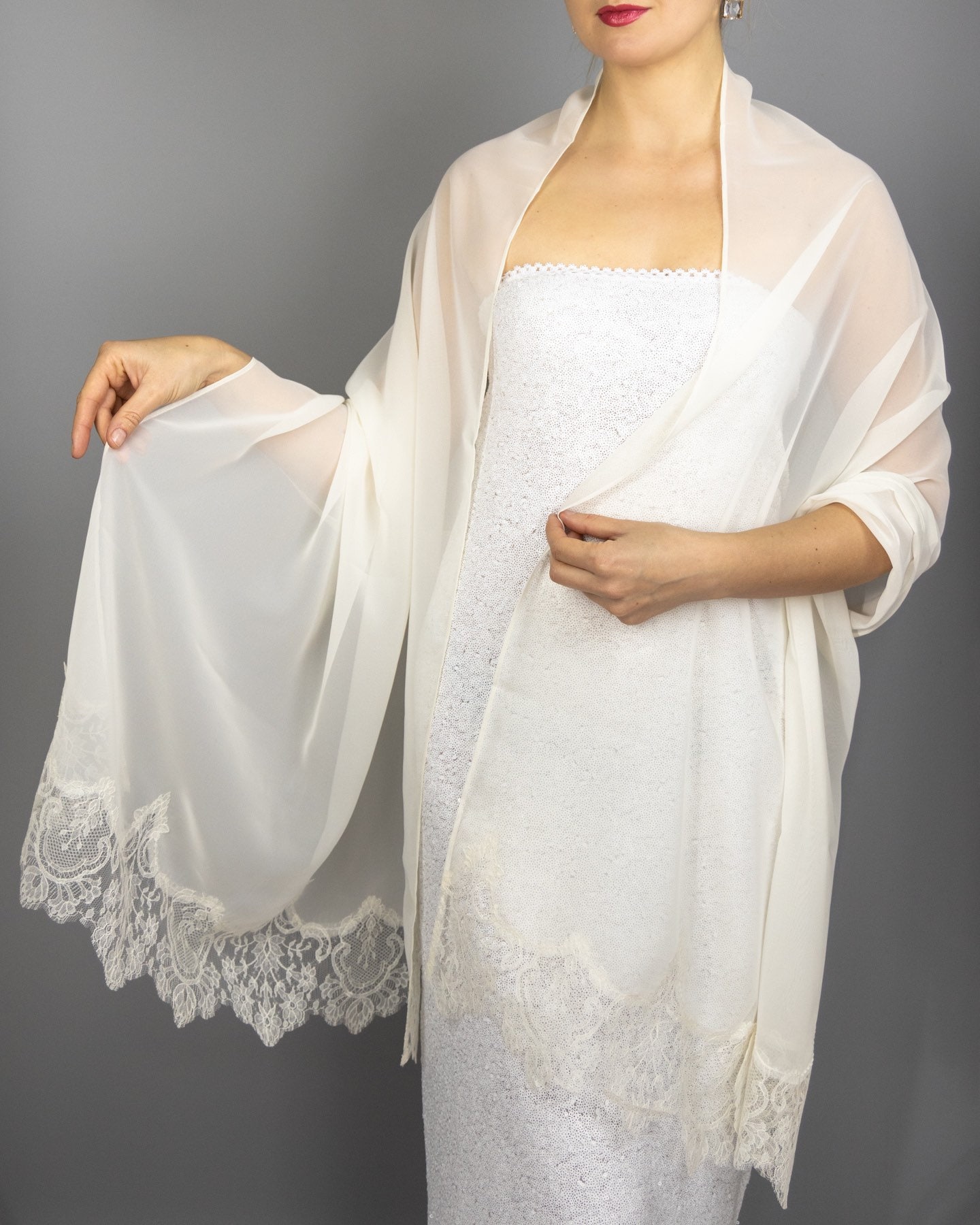 Luxury ivory cream chiffon lace wrap 