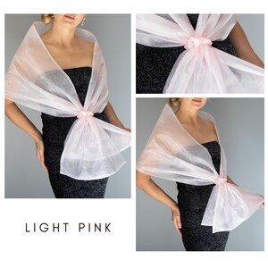 Luxury Organza Shawl Wrap: Magenta Fuchsia Bridesmaid Scarf for Evening Dresses Light pink