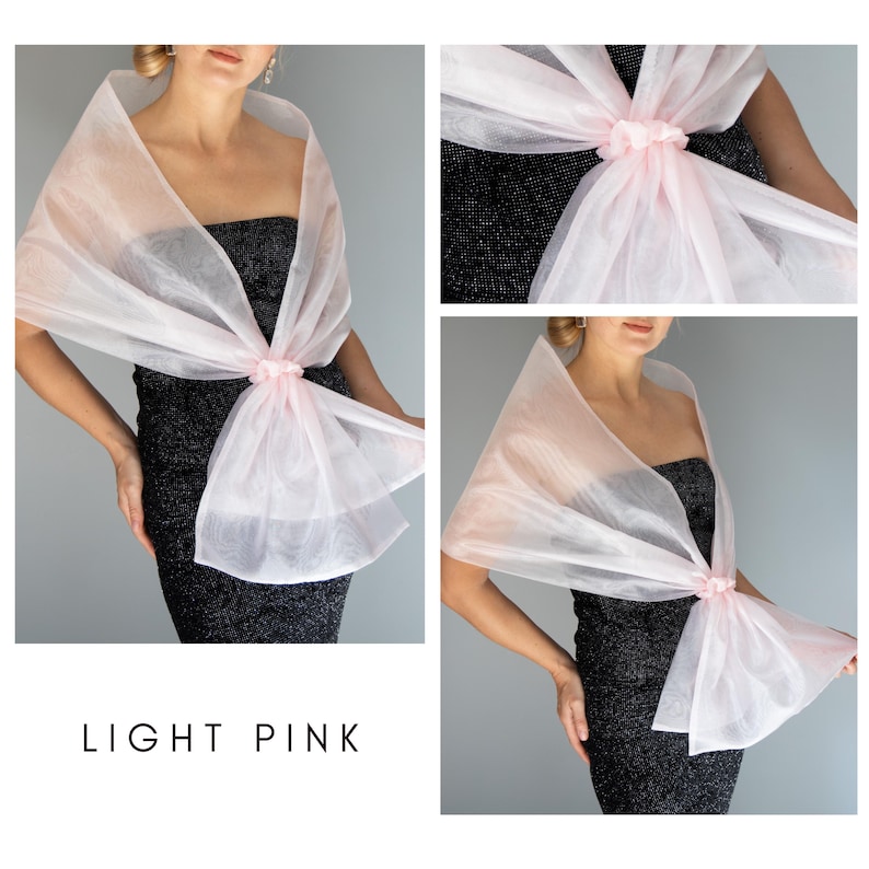 Luxury Organza Shawl Wrap: Magenta Fuchsia Bridesmaid Scarf for Evening Dresses Light pink