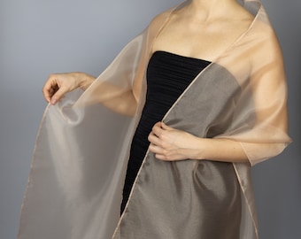 Luxe Organza wikkelsjaal bolero bruiloft 200 cm Champagner ecru Beige licht goud koffie