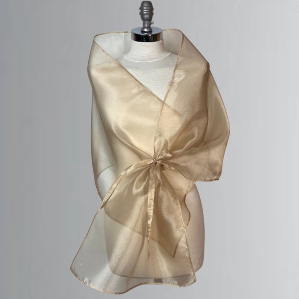 Luxe Gold Organza wrap châle boléro mariage, enveloppement de bal, enveloppement de tenue de soirée, châle femme organza, enveloppement cadeau femme, couleurs disponibles