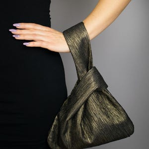 Pochette con nodo giapponese, dorata, ideale per matrimoni, feste, occasioni speciali, un'aggiunta semplice ed elegante al tuo abito da sera, bronzo e marrone per il ballo di fine anno.