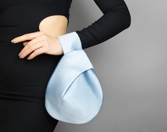 Light blue bag blue Japanese knot satin bag light blue party bag, minimalist style, minimalist bag blue purse baby blue satin bag woman