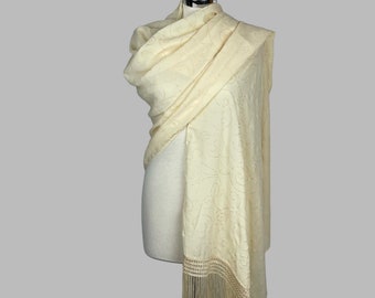 Luxury ivory cream gold patters chiffon wrap scarf shawl bolero shrug wedding 200 cm bridal evening wear shawl , cream wrap 306