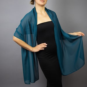 Luxury peacock Chiffon wrap shawl bolero Winter wedding shrug elegant accessory dark green teal green peacock green