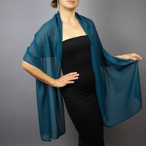 Luxury Petrol blue Chiffon wrap shawl bolero Winter wedding shrug elegant accessory dark green deep green peacock green