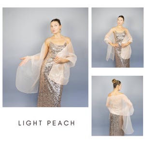 Light grey organza wrap silver grey sheer shawl scarf light grey sheer shrug bridesmaids scarf woman sheer scarf evening shawl prom Light peach
