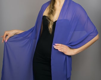 Chiffon wrap shawl bolero Winter wedding shrug elegant accessory 200 cm Blue sapphire blue Yale Prussian Violet shade of blue