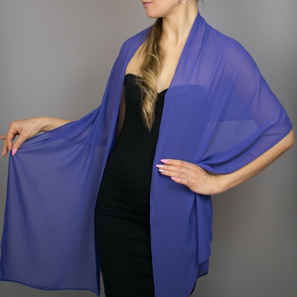 Mousseline de soie wrap châle boléro hiver mariage haussement d'épaules accessoire élégant 200 cm bleu saphir bleu Yale violet de Prusse nuance de bleu