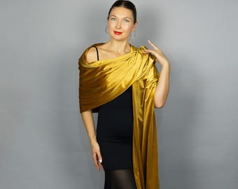 Mustard gold Velvet gold velvet wrap gold Winter shrug golden velvet scarf warm bridal scarf bridal wrap bridesmaids velvet woman gold shawl