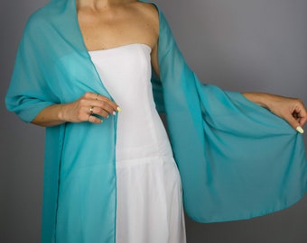 Luxe Turquoise Olympic Azure Blue Chiffon wrap châle Hiver mariage haussement d'épaules élégant accessoire 200 cm émeraude sarcelle aquablue peaco