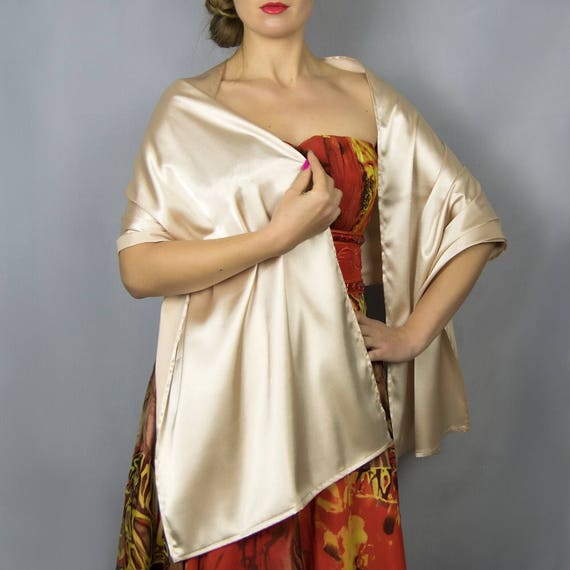 Beige Satin Scarf Beige Wrap Beige Shawl Wedding Shrug Cream Satin