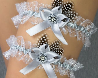 Wedding garter set Silver Strass Rhinestones Tossing garter special occasion silver garter lace