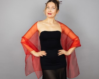 Red Organza Wrap Shawl - Red Sheer Bridesmaid Scarf, Wedding & Prom Shrug, Woman Gift Red Organza Wrap Shawl - Red Sheer Bridesmaid Scarf, Wedding & Prom Shrug, Woman Gift