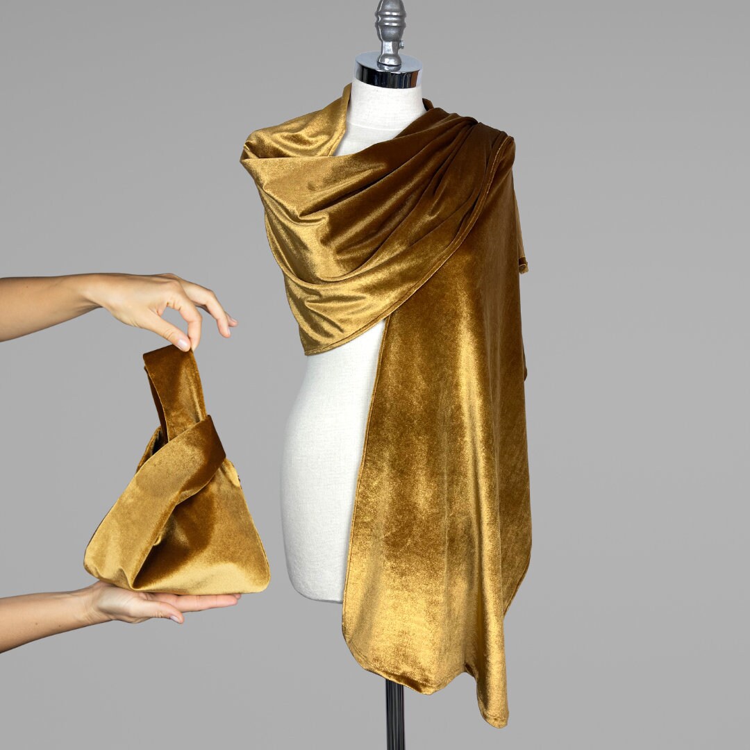 Gold Velvet Wrap and Bag Shawl Scarf Wedding Shrug Velvet Scarf Brown  Cinnamon, Velvet Navy Blue Matching Set, Green Velvet, Christmas Gift - Etsy