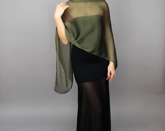 Mantellina verde oliva, coprispalle verde oliva, coprispalle in stile greco, mantello greco trasparente, sciarpa trasparente, mantello verde oliva, damigelle, coprispalle, mantello da sposa trasparente