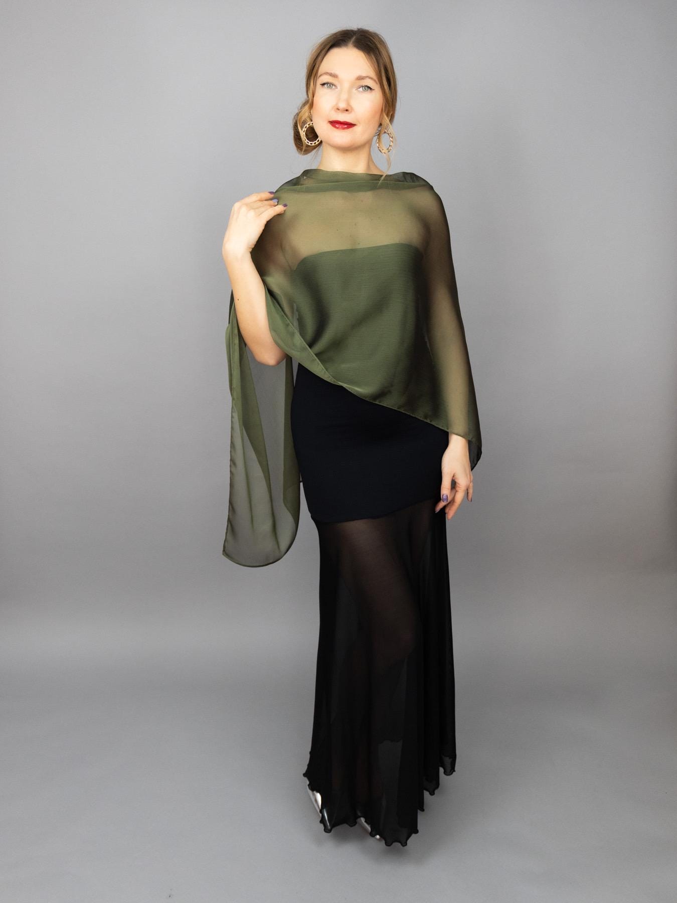 Olive capelet olive green shrug olive Greek style wrap sheer Greek cape sheer scarf olive green cape bridesmaids wrap sheer bridal cape
