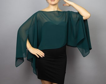 Chiffon Wickel Bolero Cape, Hochzeit oder Abend Shrug dunkelgrün, marineblau, weiß, blau Shrug Jacke, Frauen Poncho, Frauen Umhang, Schal