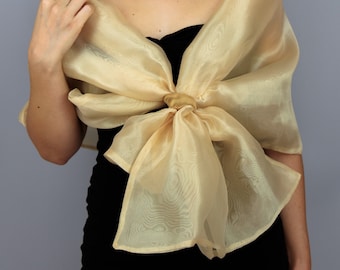 2 sided golden organza wrap shawl gold color, evening wear, wedding shrug wedding dress, comunion, party, organza wrapon