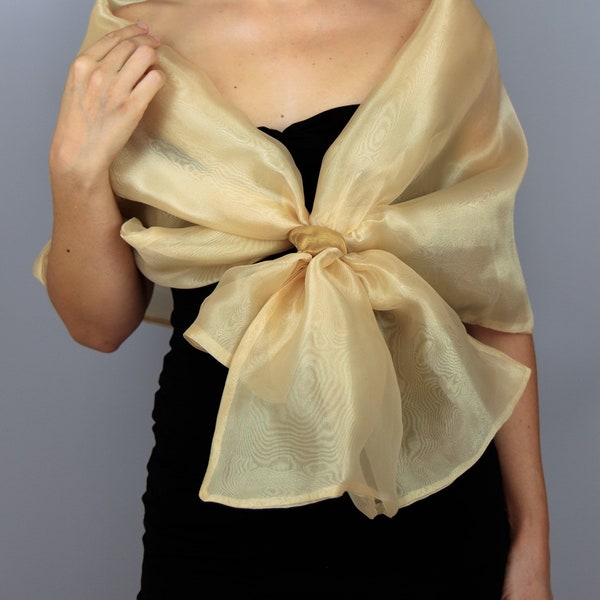 2 sided golden organza wrap shawl gold color, evening wear, wedding shrug wedding dress, comunion, party, organza wrapon