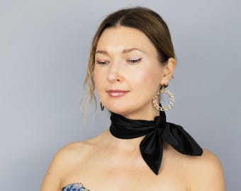 Bufanda de satén para el cuello, bufanda negra, bufanda de varios colores, corbata, accesorios para mujer, bufanda cuadrada dorada, otros colores disponibles bajo pedido.