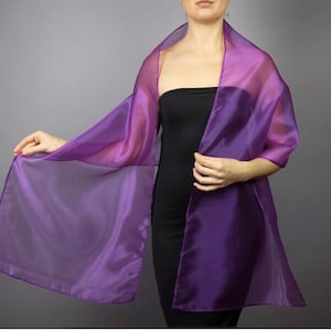 Envoltório de organza roxa, xale roxo transparente, cachecol roxo transparente, cachecol roxo transparente para madrinha, cachecol feminino transparente, xale para noite e baile de formatura