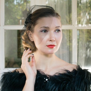 Birdcage veil / russian veil /classical bridal veil Black o burdeos red white ivory birdcage headpiece headband or clip Great Gatsby velvet