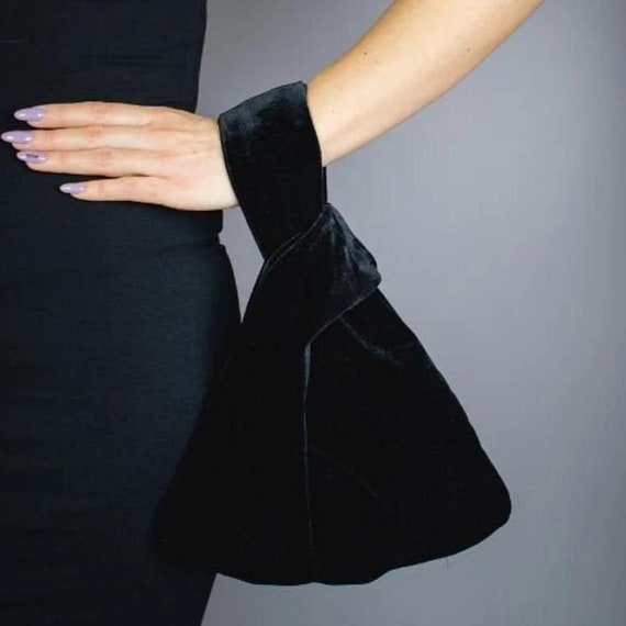 Japanese Knot Bag Purse Clutch Black Velvet Wedding, Party