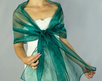 Luxe Bright Green Organza wrap châle boléro Mariage d'hiver haussement d'épaules accessoire élégant 200 cm vert émeraude