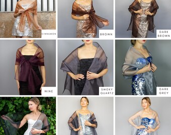 Dark Grey Organza Wrap Dark Silver Sheer Shawl Silver Scarf Dark
