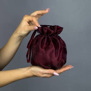 Burgundy wristlet bag purse clutch money wedding party night out special occasion, communion 2 tone organza and satin wine