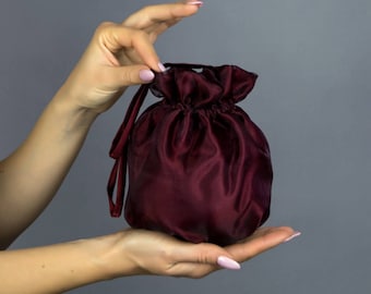Burgundy wristlet bag purse clutch money wedding party night out special occasion, communion 2 tone organza and satin wine