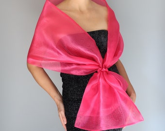 2 sided Pink fuchsia Organza wrap shawl bolero Winter wedding shrug elegant Pink Hot pink Rose vibrant color bridesmaids prom scarf