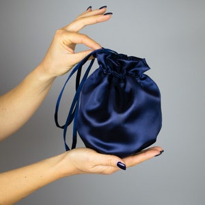 Elegant bag purse navy blue wedding spring summer satin purse satin money bag communion , party , blue dress accessory , clutch
